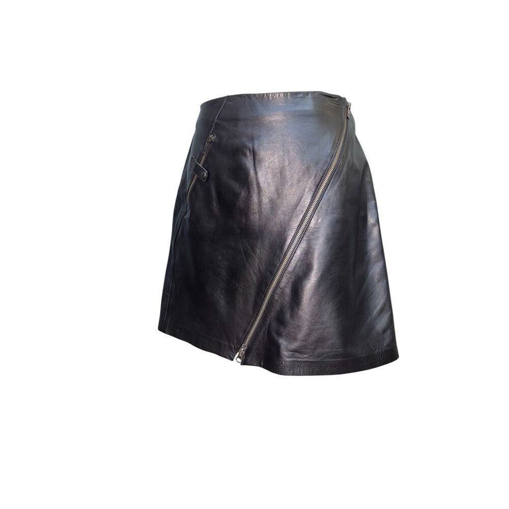 CachΓ© Black LambβLeather Asymmetrical Zip Mini Skirt Size 6